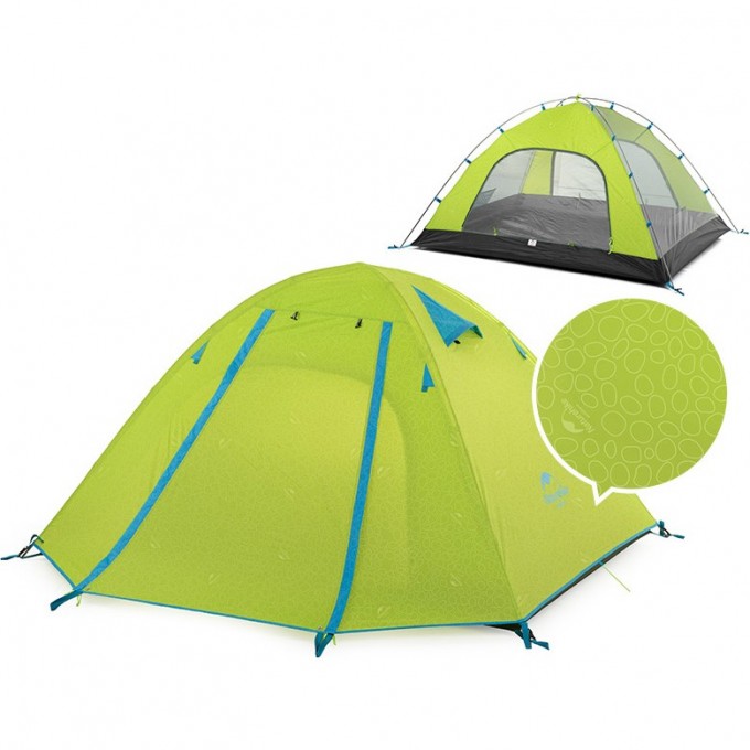 Палатка NATUREHIKE P-SERIES NH18Z033-P 210T/65D, трехместная, светло-зеленая 6975641887492
