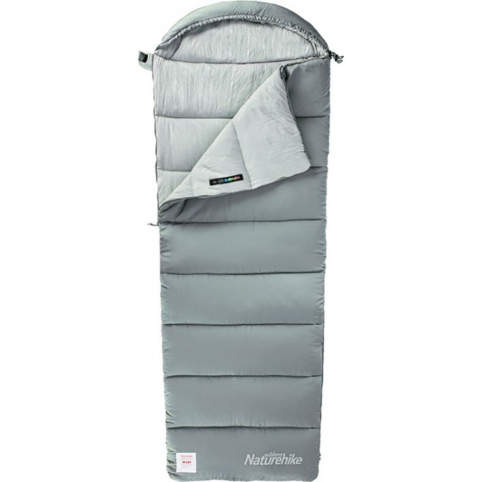 Ультралёгкий спальный мешок NATUREHIKE CNK2350WS023 M300 хлопковый с капюшоном весна осень серый, молния справа 6927595775981