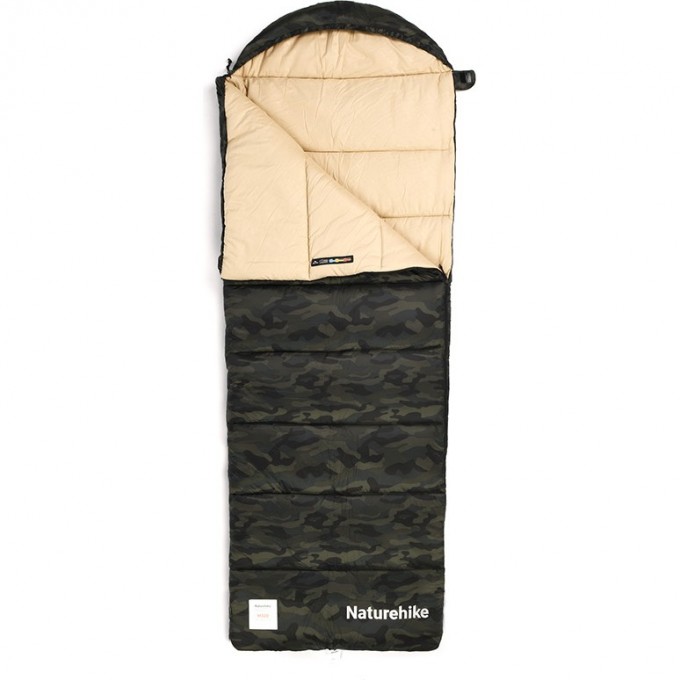 Ультралёгкий спальный мешок NATUREHIKE CNK2350WS023 M320 хлопковый с капюшоном весна осень камуфляжный, молния слева 6975641889199