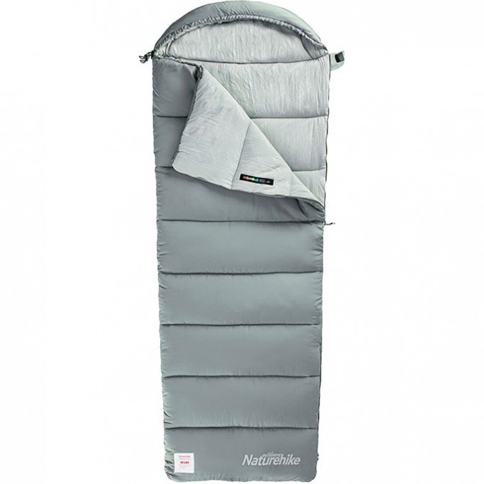 Ультралёгкий спальный мешок NATUREHIKE CNK2350WS023 M400 хлопковый с капюшоном весна осень серый, молния слева 6927595776049